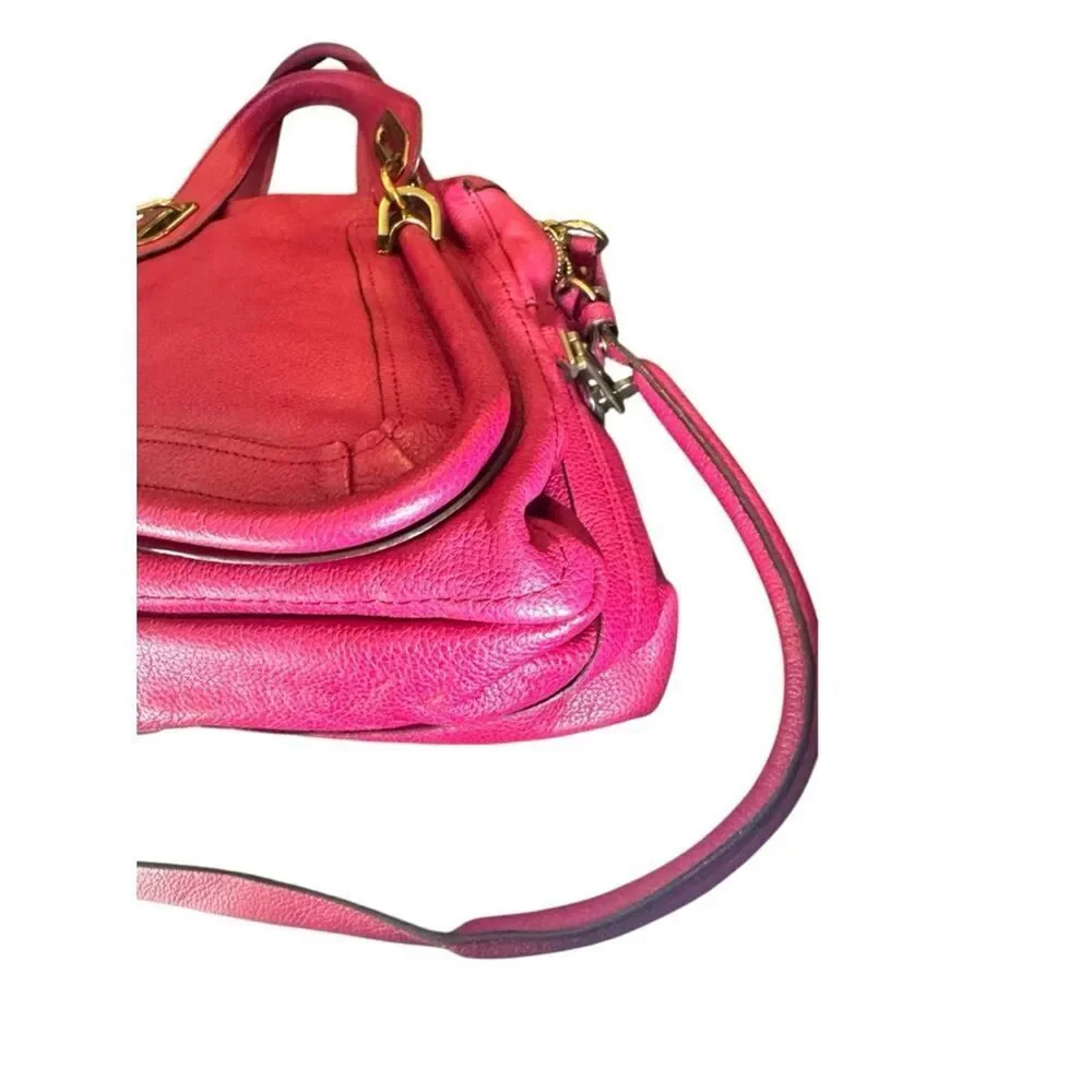 Chloe Fuchsia Pink Leather Medium Paraty 2way Satchel with Charm Auth